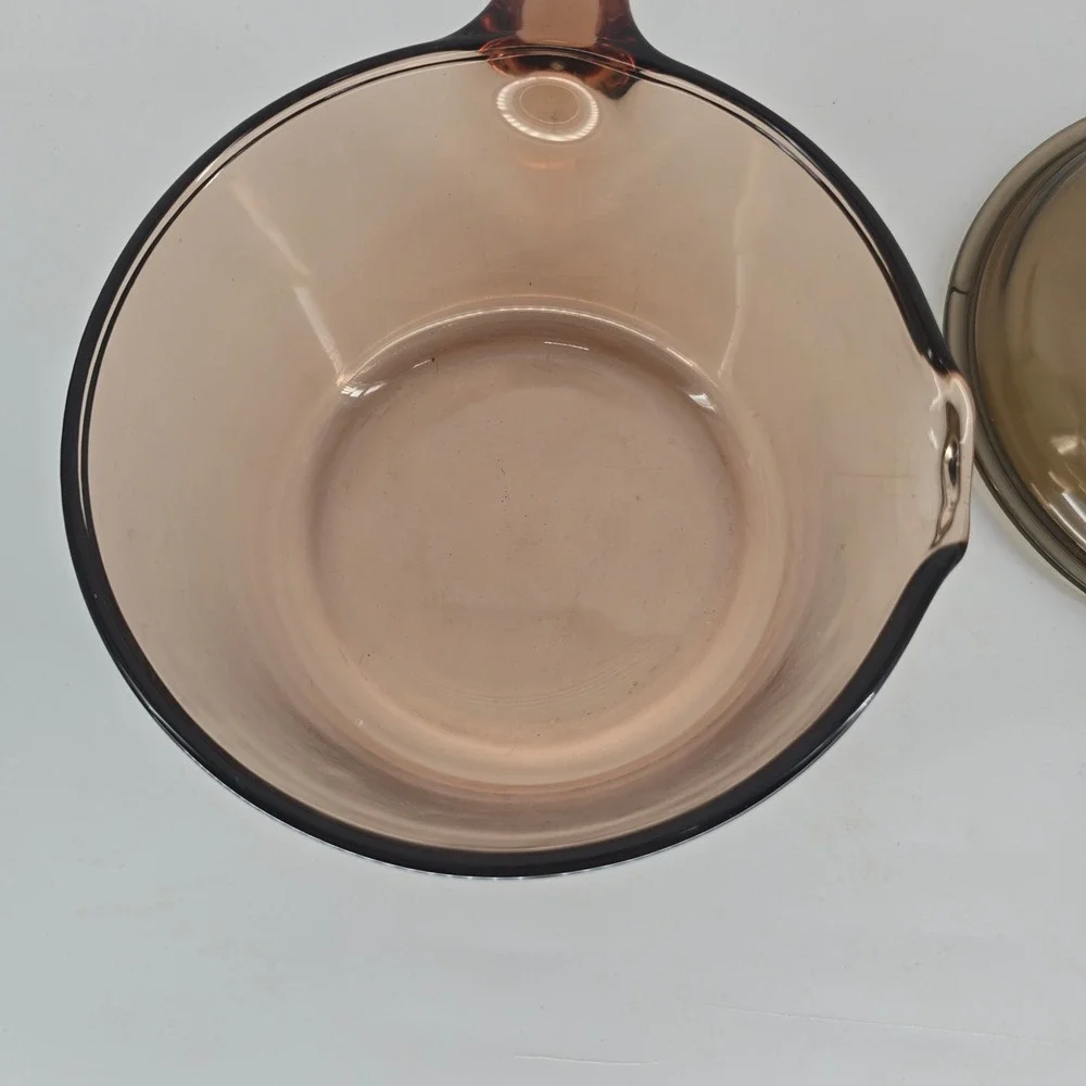 Visions Corning USA Amber Glass Saucepan with Lid Pour Spout Vintage Cookware